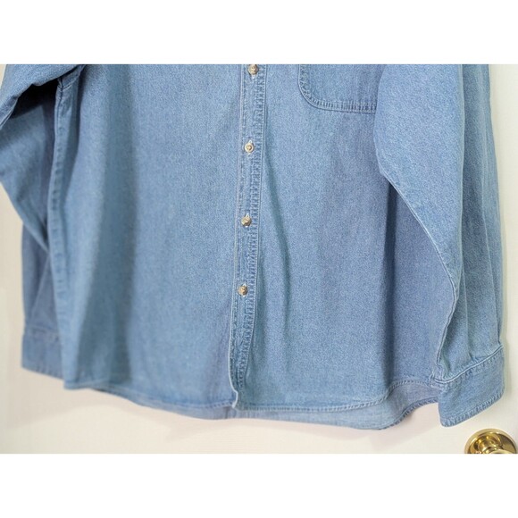 VTG Hard Rock Cafe KOWLOON Denim Button Shirt L/S XL 100% Cotton Blue Light Wash - Picture 3 of 7